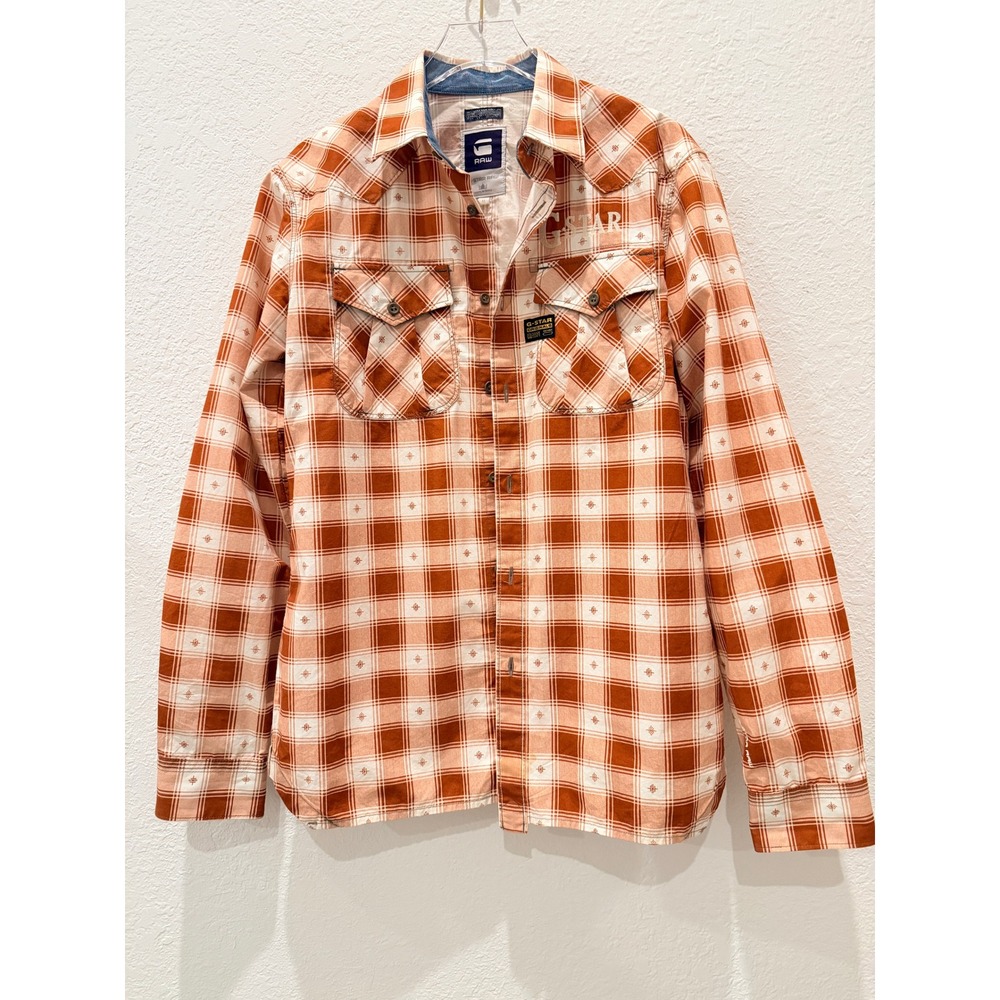 G-Star RAW Western Shirt Mens M Plaid Orange Long Sleeve Americana Heritage